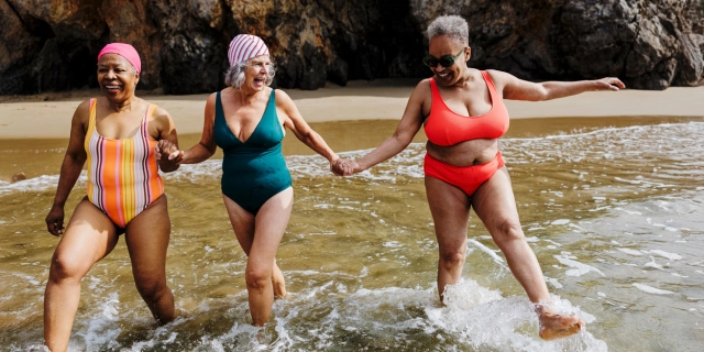 mature female friends at the beach